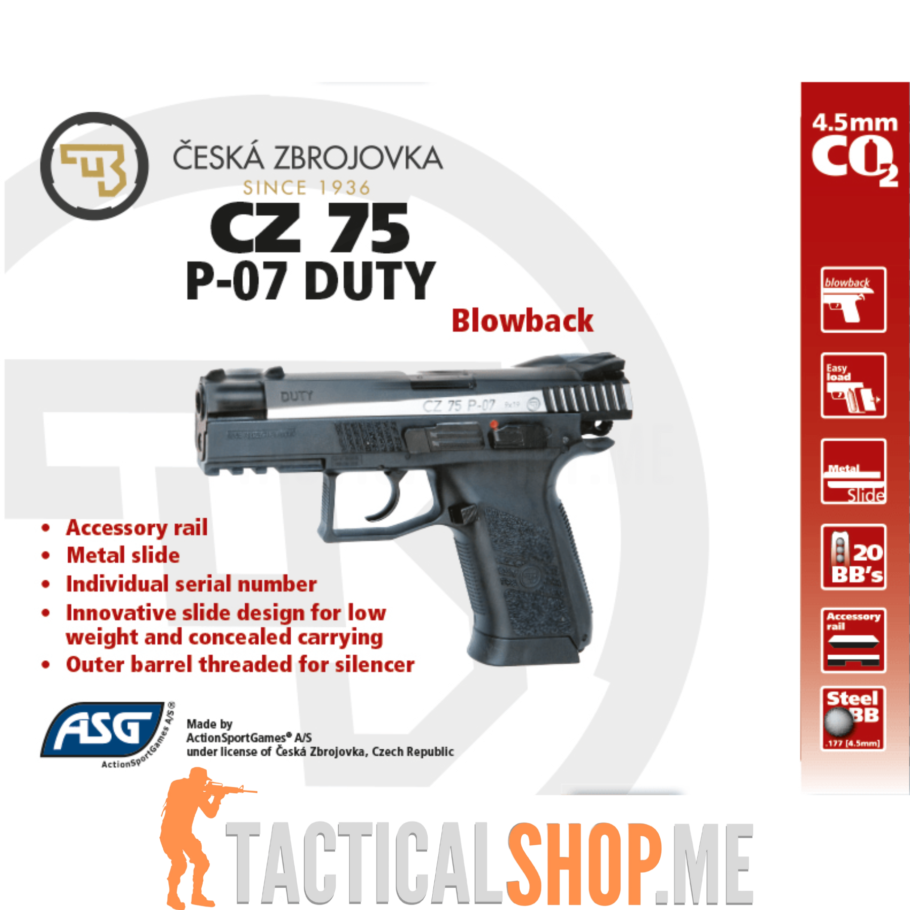 ASG CZ-75 MS, DT 4.5mm P07 Blowback