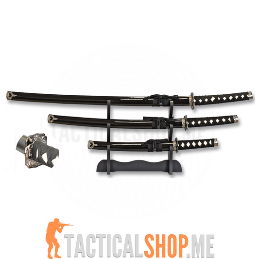 TOLE10 Set Crnih Katana – Albainox (3 komada sa drvenim stalkom)